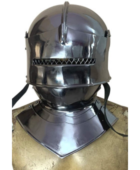Medieval Gothic Sallet Helmet with Bevor 16 Gauge Steel