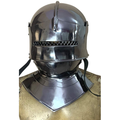 Medieval Gothic Sallet Helmet with Bevor 16 Gauge Steel